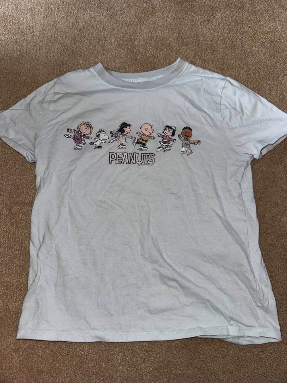 Peanuts White Kids Short Sleeve Tee with Character Skate Lineup